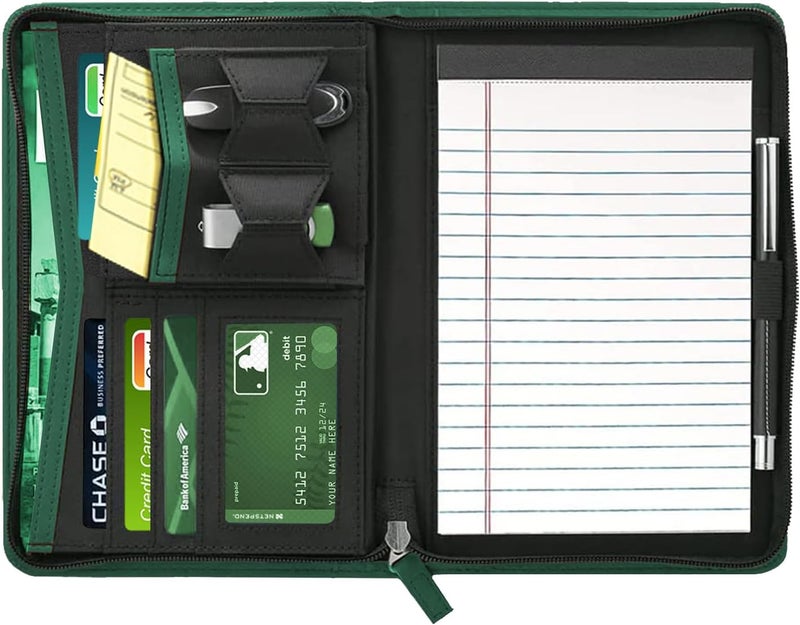 Gorbado Junior Padfolio Portfolio with 5 x 8 Writing Pad, A5 Business Portfolio Binder Folder Organizer Multi-Function Combination Case for Men Women, Dark Green - Image 2